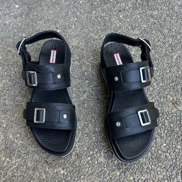 Hunter Black Double Buckle Platform Sandals Size 39 US 8 - Picture 8 of 10